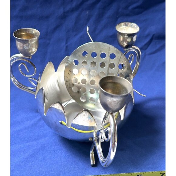 Godinger Silver Art Co Candle Holder Centerpiece Flower Frog Bowl 3 Arm Candelab - Picture 8 of 9